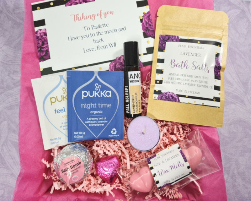 De-stress Self Care Aromatherapy Pamper Box with Personalised Card