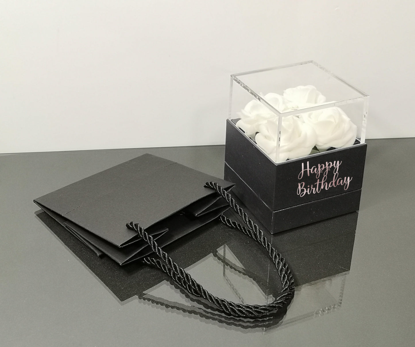 Personalised Rose Gift Box with Heart Necklace, White Eternal Roses