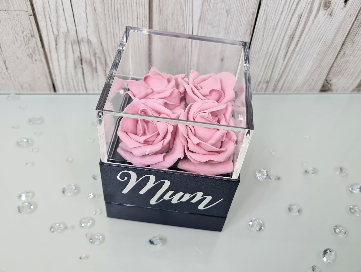 Personalised Jewellery Gift Box with Heart Necklace, Antique Pink Eternal Roses Birthday Anniversary Bridal Mum
