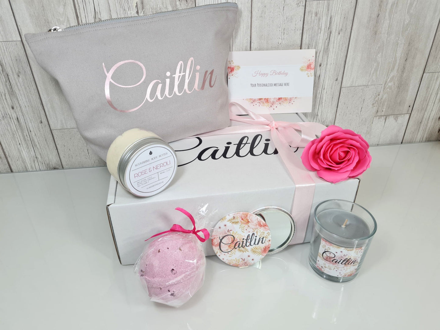 Personalised Gifts Pamper Box Spa Box Birthday Gift For Best Friend Self Care Package, Mum, Sister Luxury Hamper Cheer Up Gift - Rose & Gold