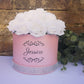 Personalised Artificial Rose Hat Box Diamante Anniversary Birthday Gift for Friend Mum, White Roses in Pink Hat Box