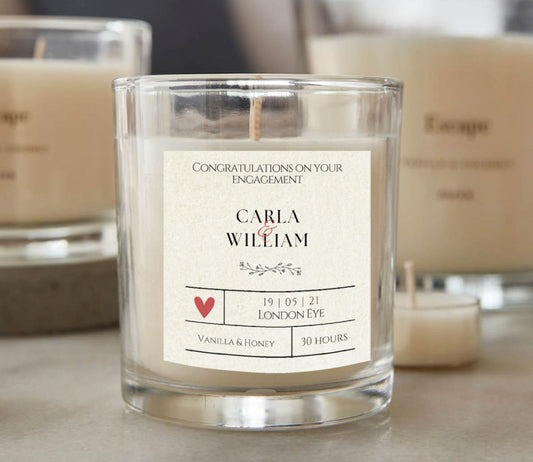 Engagement Gift Personalised Candle Glass Jar, Newly Engaged Couple Keepsake