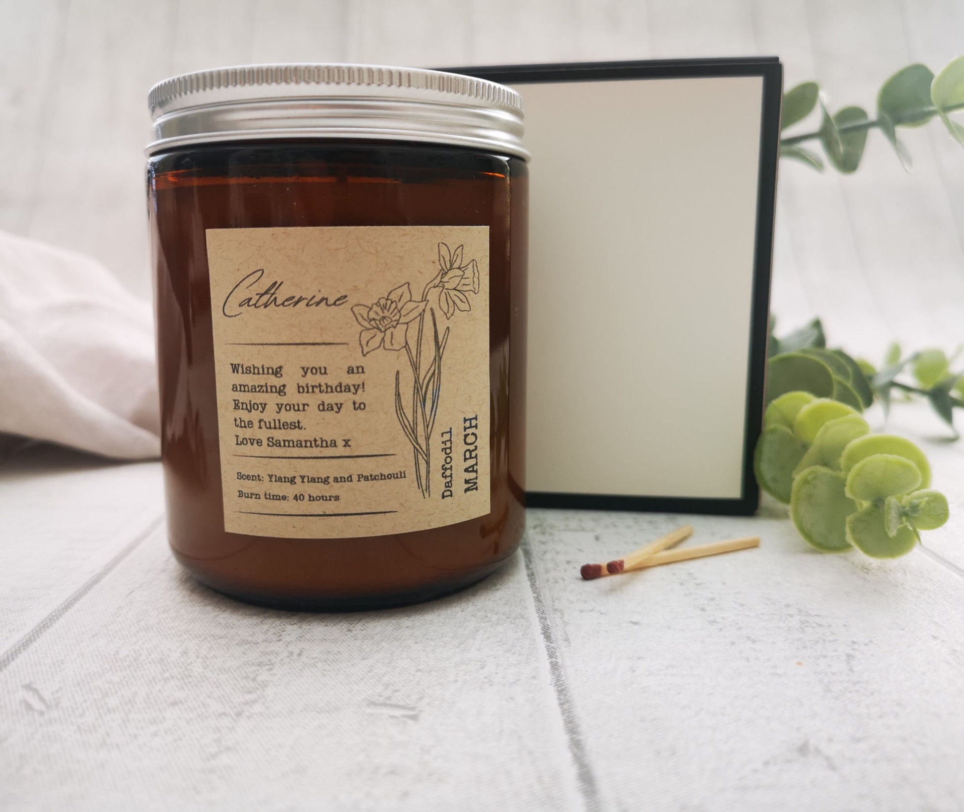 Candle Gift Set Personalised For Birthday, Hug in a Box Self Care Gift Month Flower Scented Candle