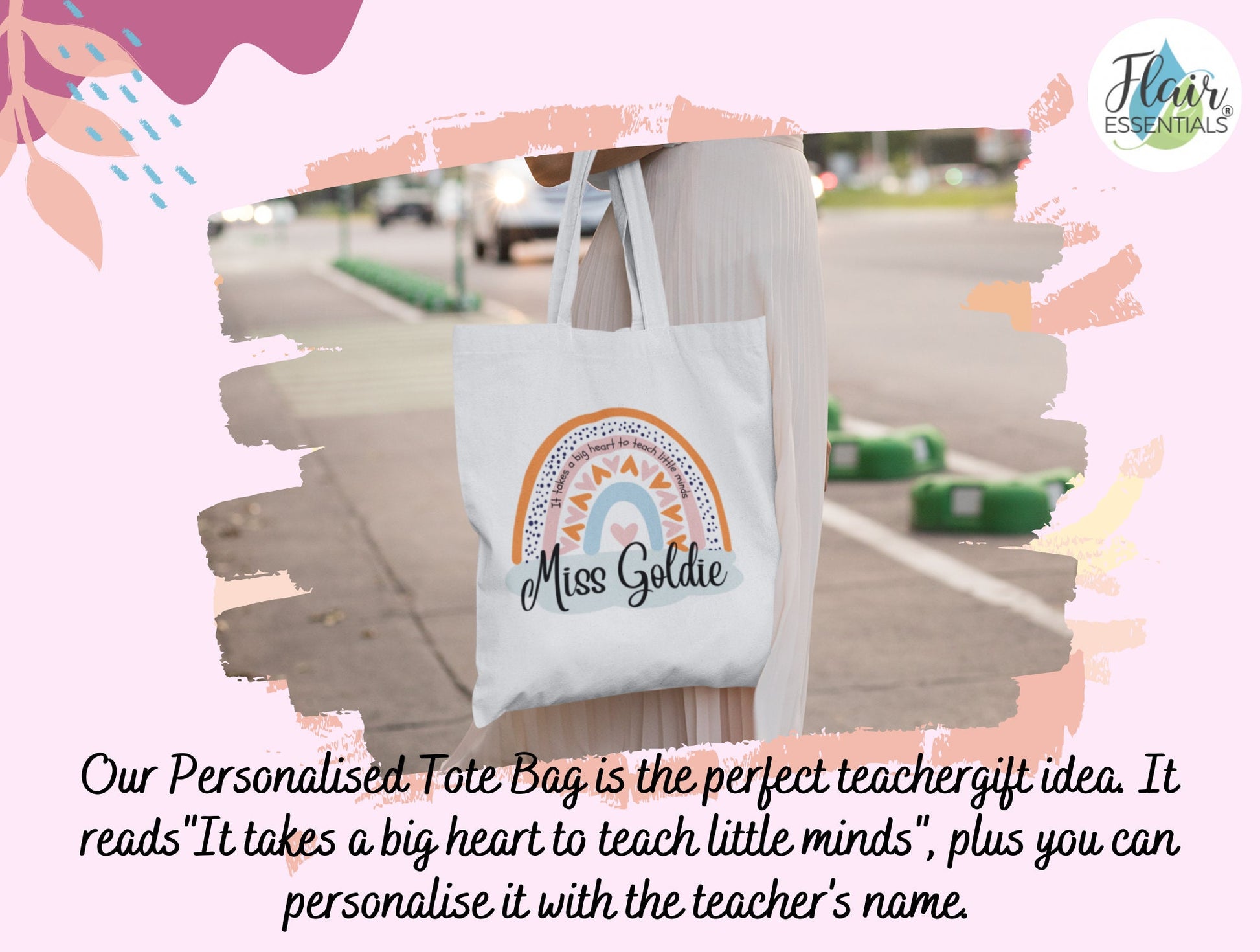 Personalised Teacher Tote Bag, Any Name Rainbow School Leaving Gift for Teacher  Teacher Assistant Gift Idea