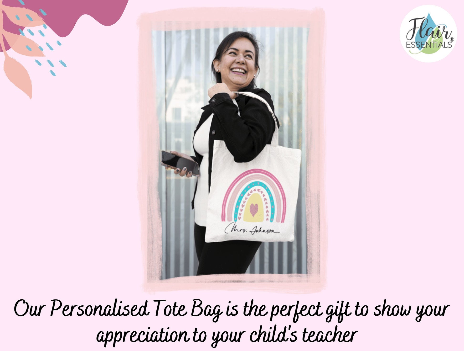 Personalised Teacher Tote Bag, Teacher Boho Rainbow Tote Bag For Teachers End Of School Year Gift, Teacher Gifts, Thank You Bag For Teacher