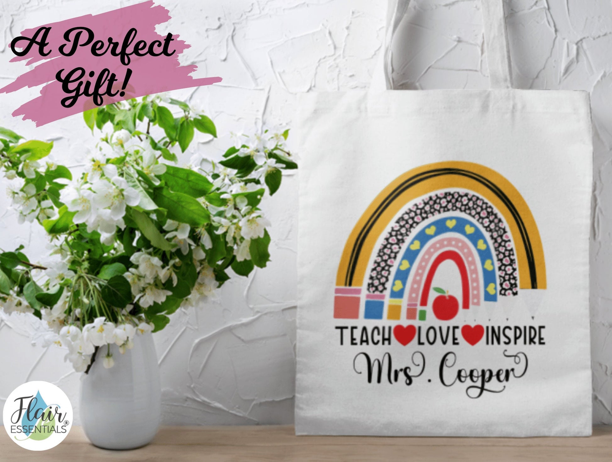Personalised Teacher Tote Bag, Teach Love Inspire Tote Bag For Teachers Leaving Gift,  Thank You Bag, End Of Year Gifts For Teachers
