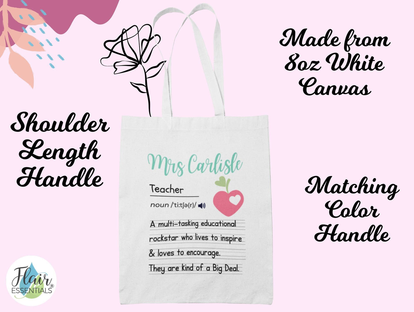 Personalised Teacher Tote Bag Gift, Leaving Gifts For Teacher Assistant
