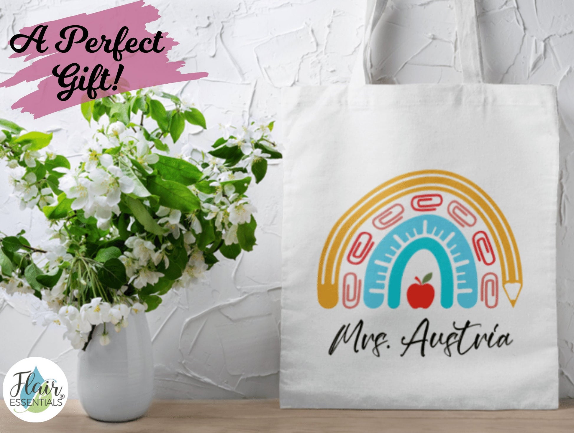 Personalised Teacher Tote Bag, Thank You Teacher Tote Bag For Teachers Appreciation Gift, Teacher Gifts, Rainbow Tote Bag, Gifts For Teacher