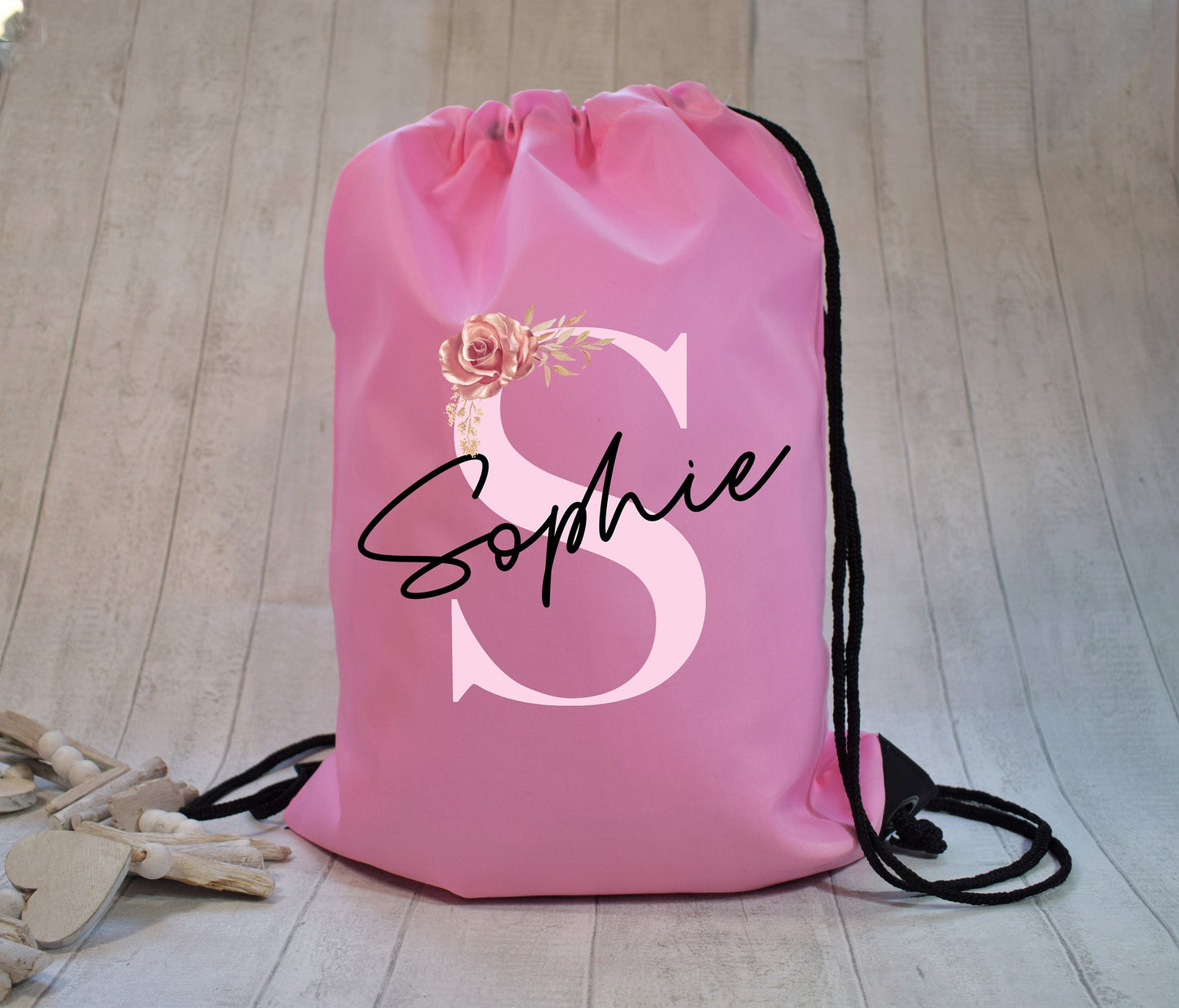 Floral Monogram Drawstring Bag, Personalised Drawstring Bag For Kids Back to School Bag, PE Kit Bag, Personalised Monogram Bag for Girls