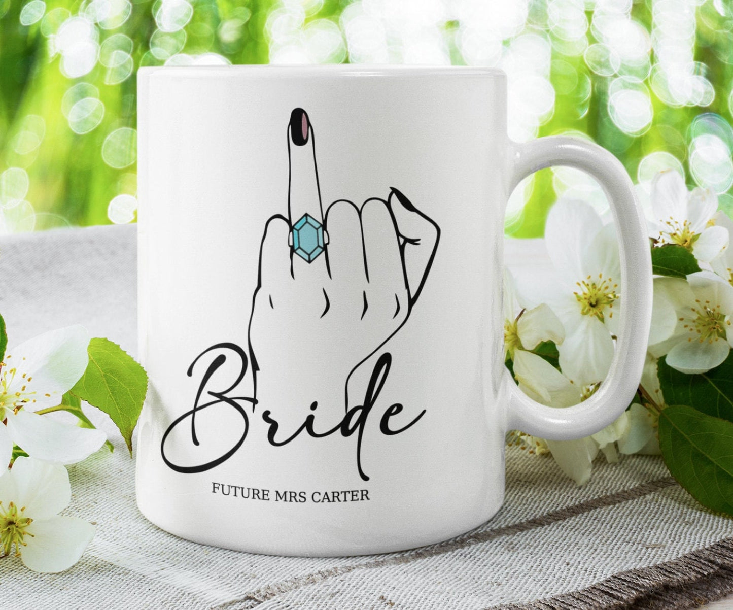 Wedding Ring Finger Mug, Future Mrs Engagement Ring Mug, Bride to Be Coffee Mug
