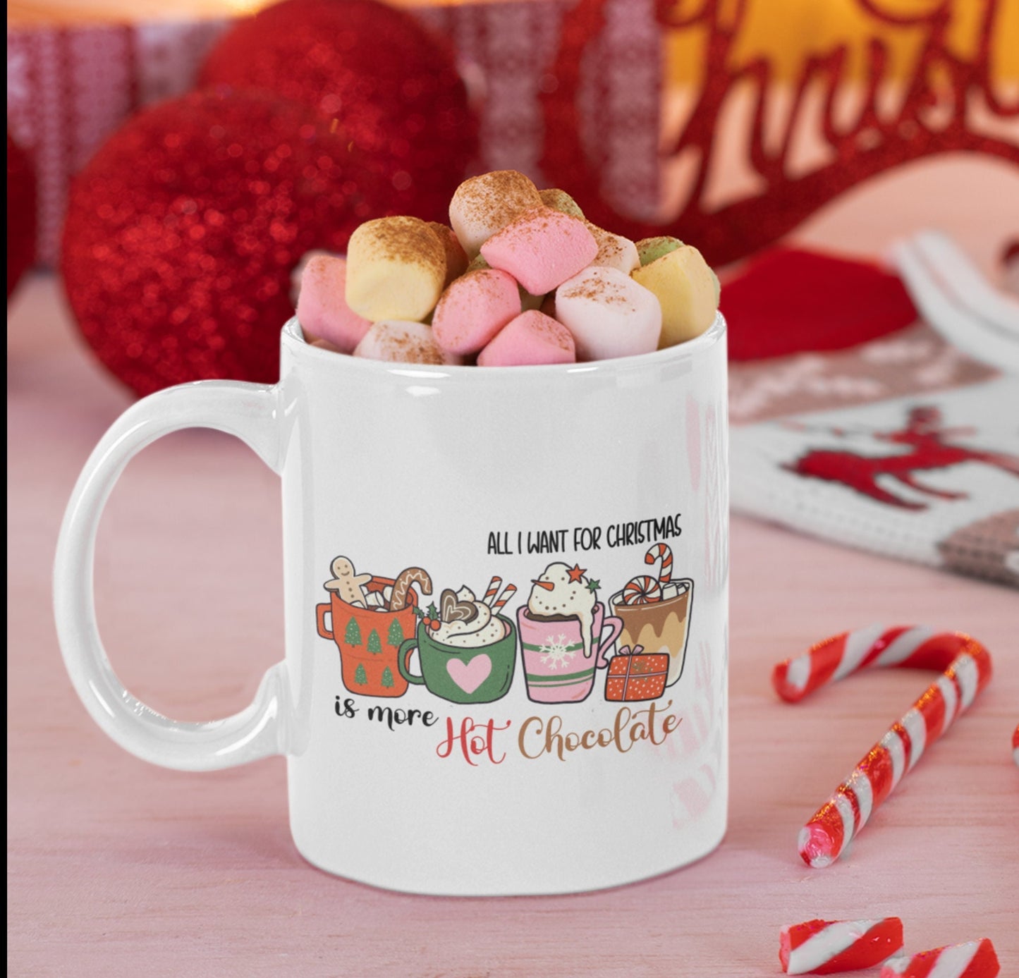 Retro Christmas Hot Chocolate Mug, Cute Christmas Coffee Mug