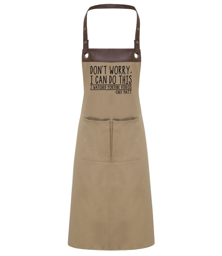 Personalised BBQ Apron Faux Leather Trim, BBQ Cooking Apron with Pockets, Printed Kitchen Apron for Women & Men, Fathers Day Gift