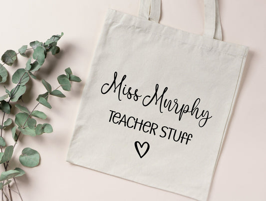 Personalised Teacher Tote Bag, Minimalist Tote For Teachers Assistants Gift, Black & White