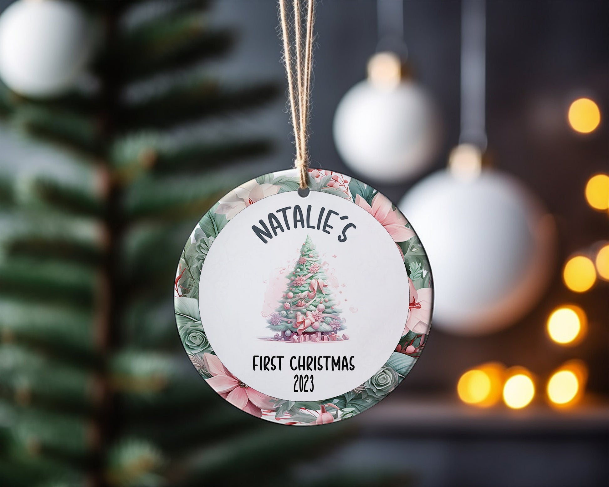 Personalised First Christmas Ornament, 1st Christmas Hanging Decoration, Custom Bauble, Name Gift Decor