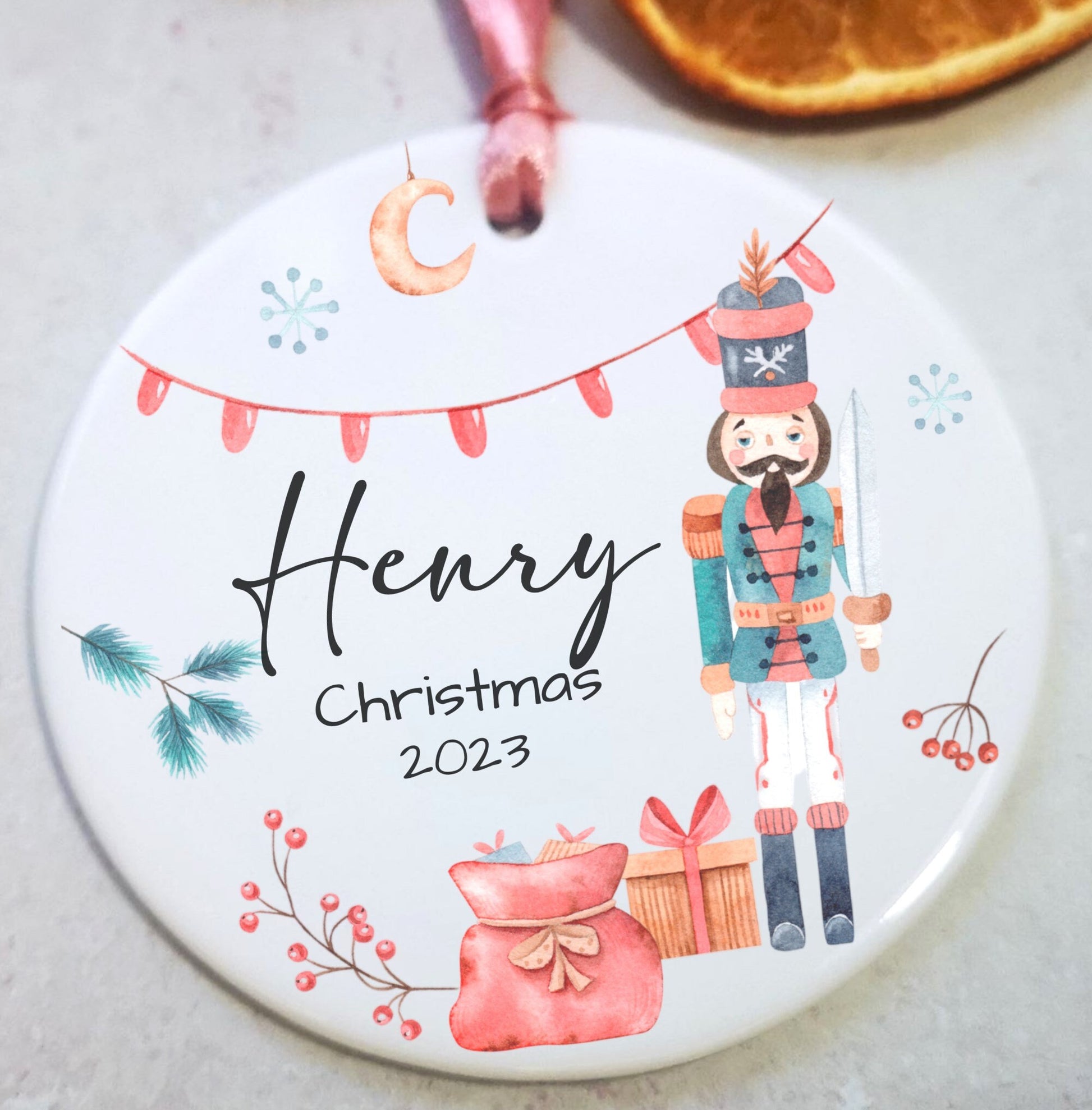 Personalised Babys First Christmas Ornament, My 1st Christmas Hanging Decoration, Nutcraker Custom Bauble, Name Christmas Gift Decor
