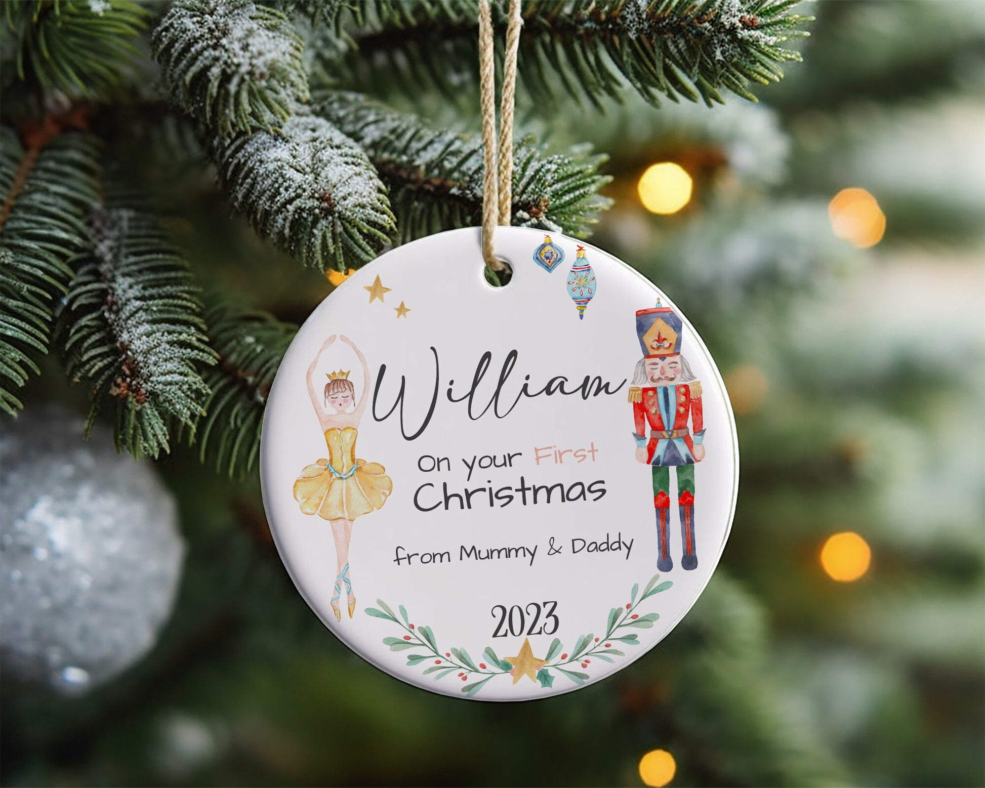 Personalised First Christmas Ornament, Family Christmas Hanging Decoration, Custom Bauble, Name Gift Decor