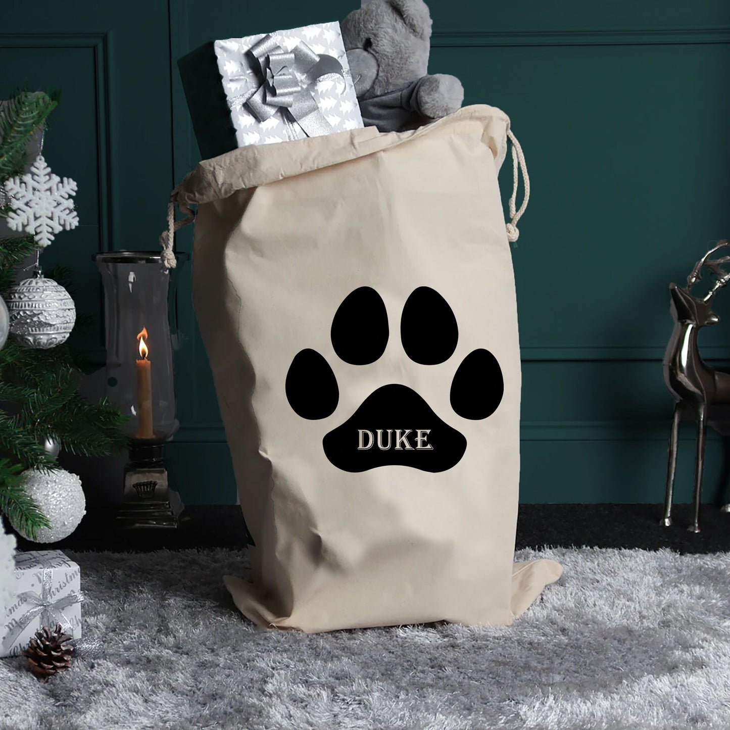 Christmas Sack for Dog, Name Personalised Dog Gift, Christmas Eve Sacks for Pet, Stocking for Dog