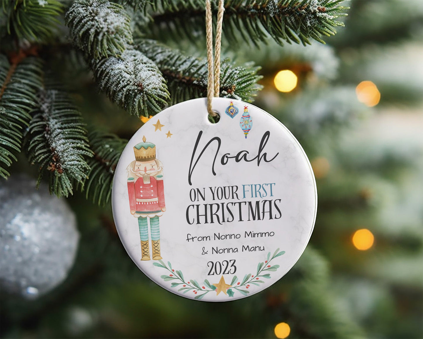 Personalised Christmas Ornament, Nutcracker Family 1st Christmas Ceramic Hanging Decoration, Custom Bauble, Name Gift Decor